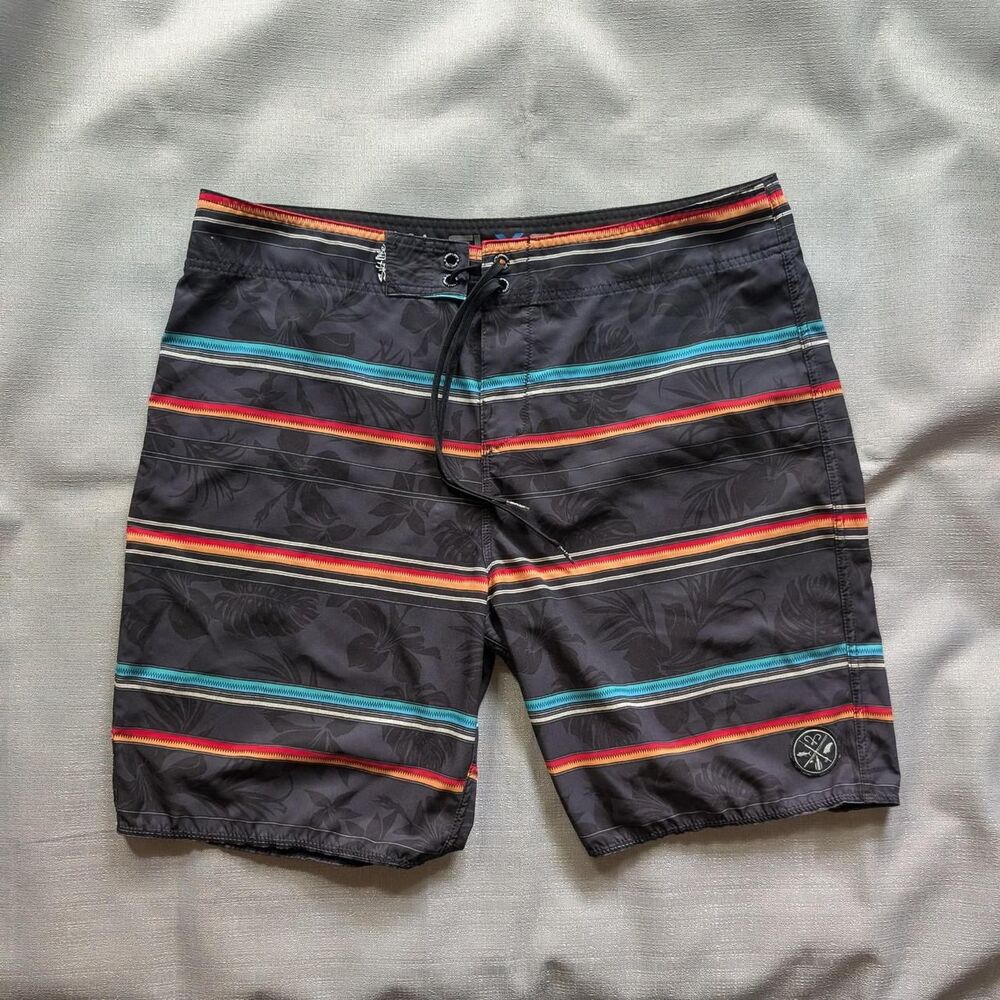 Salt Life SLX Quick-Dry Striped Tropic Print Board Shorts Swimwear Men's size 36